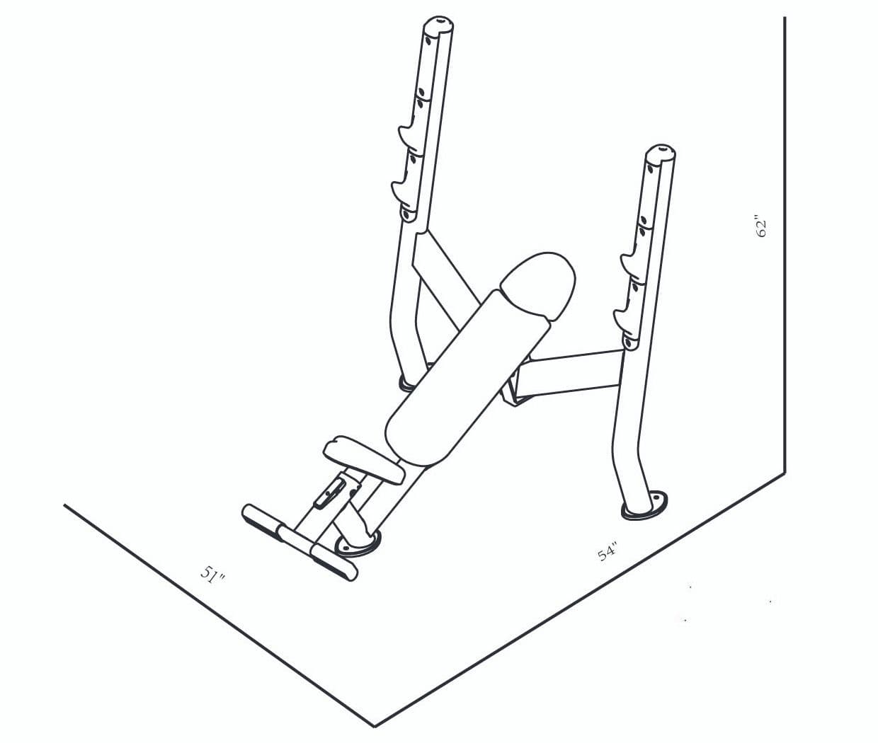 CF2152 Olympic Incline Bench dimensions reference