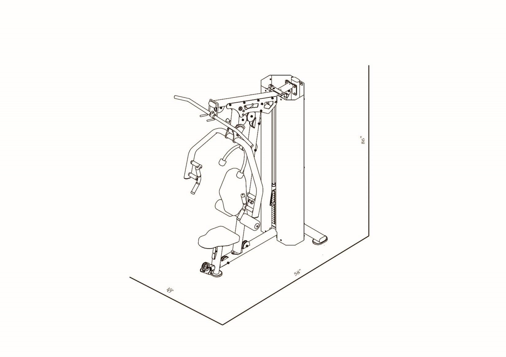 MTI4201 Multi-Gym Chest Press/Lat Pull Down dimensions reference