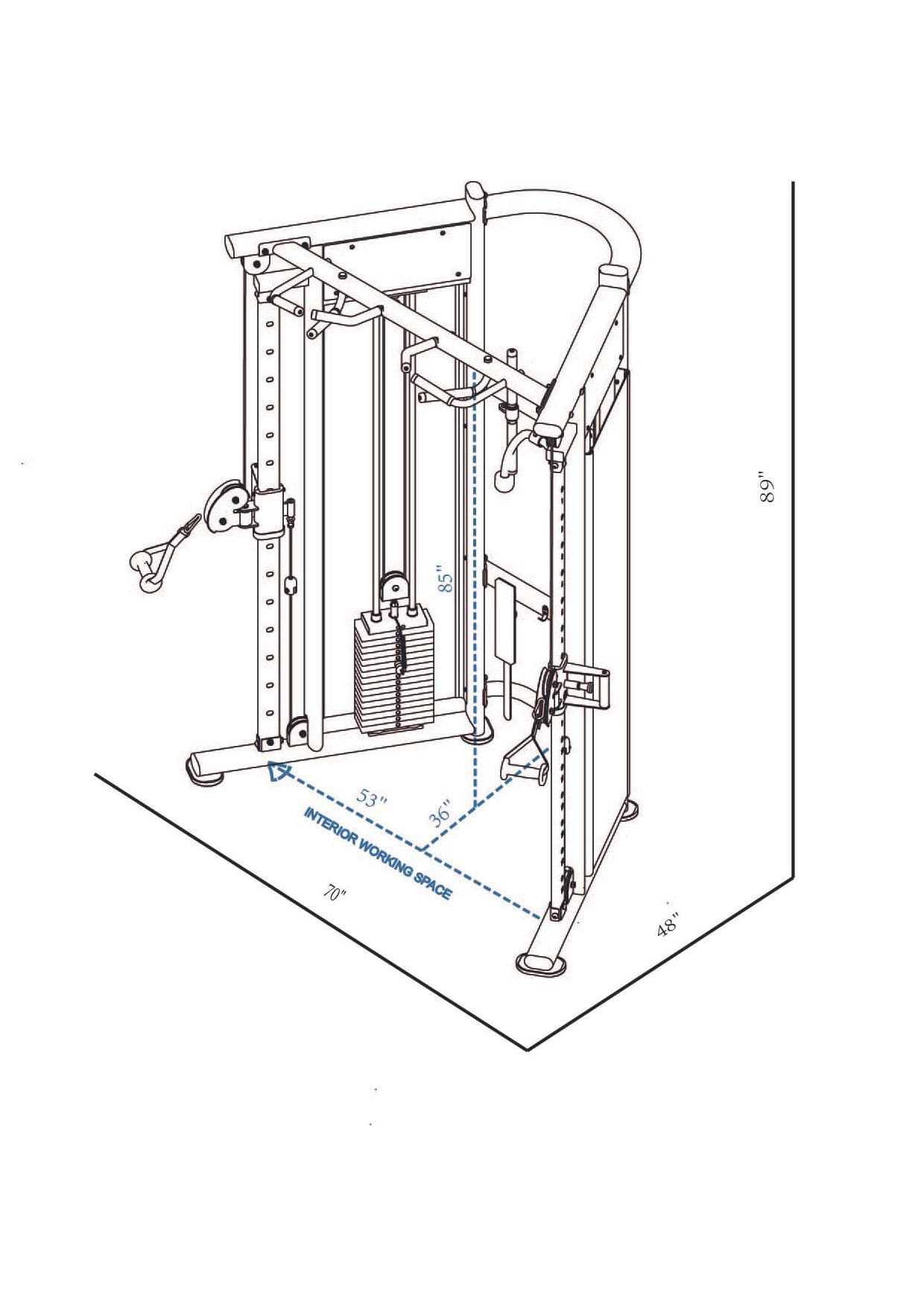 MX1161 Functional Trainer - Dual Adjustable Pulley dimensions reference